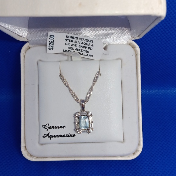 Genuine Aquamarine Sterling Silver Pendant. New in box - Picture 2 of 4